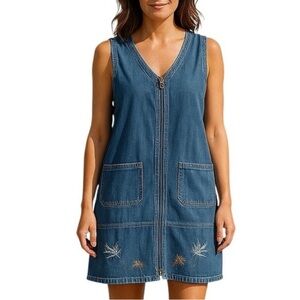 J.L.N.Y. Embroidered Floral Denim Dress Sleeveless Woman’s Size 1X Like …